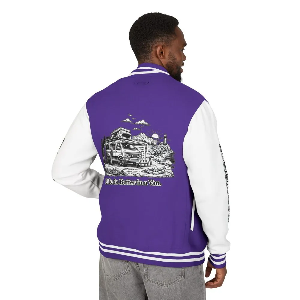 Unisex Heavyweight Letterman Jacket — "Life Is Better In A Van" Travel Varsity Coat