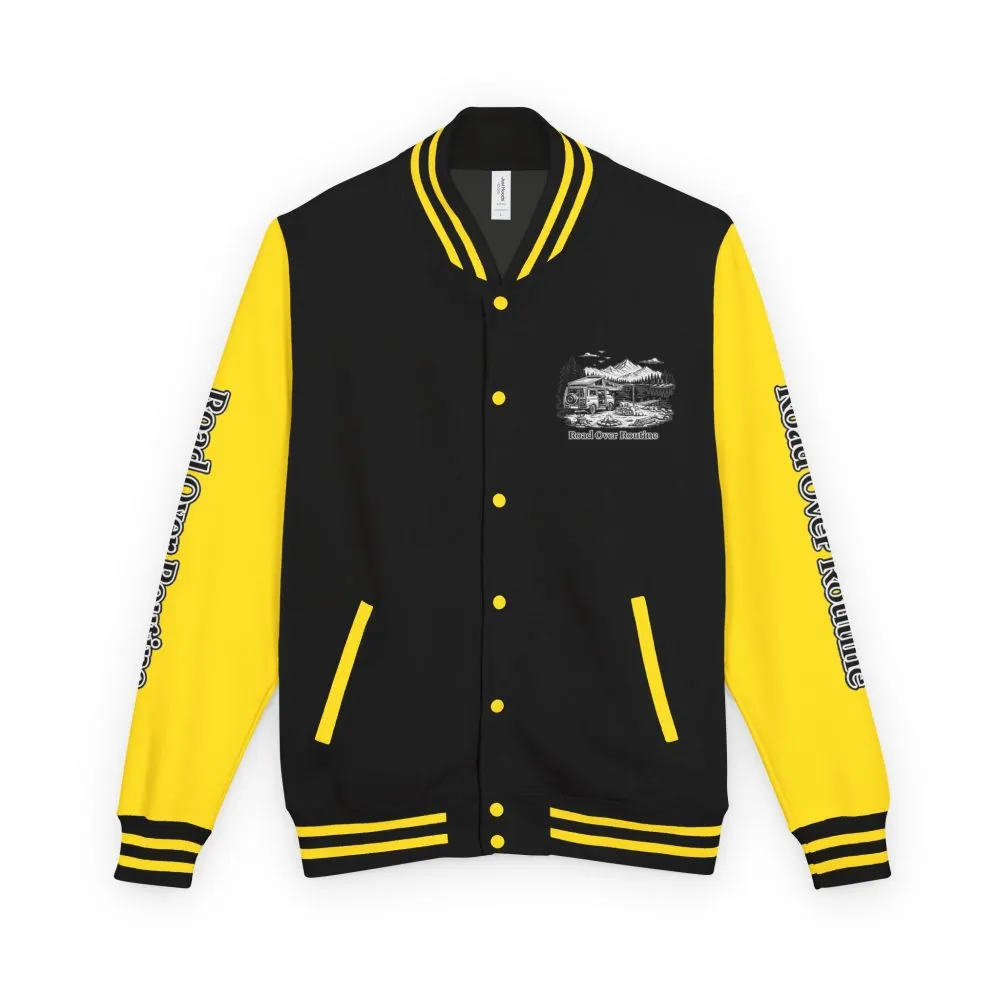 Unisex Heavyweight Letterman Jacket — "Road Over Routine" Travel Varsity Coat