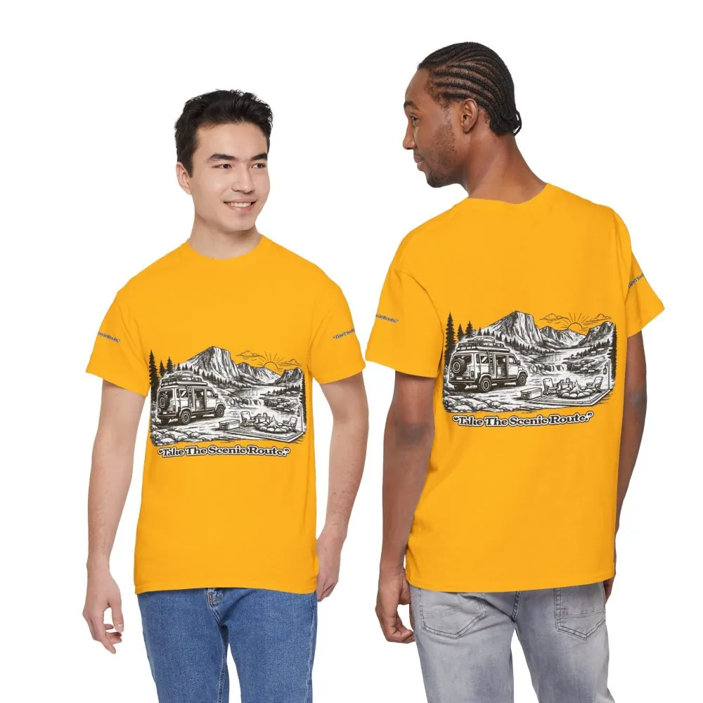 Unisex Heavy Cotton Tee — "Take The Scenic Route" Design Minimal-Line