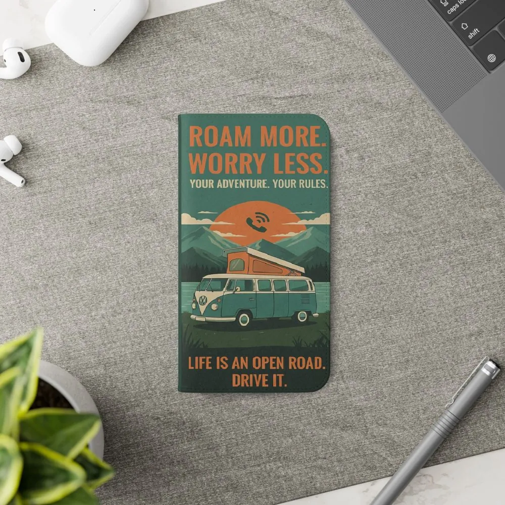 4738684488158435644_2048.jpeg Flip Phone Case — "Roam More Worry Less - Life Is An Open Road" Phone Wallet