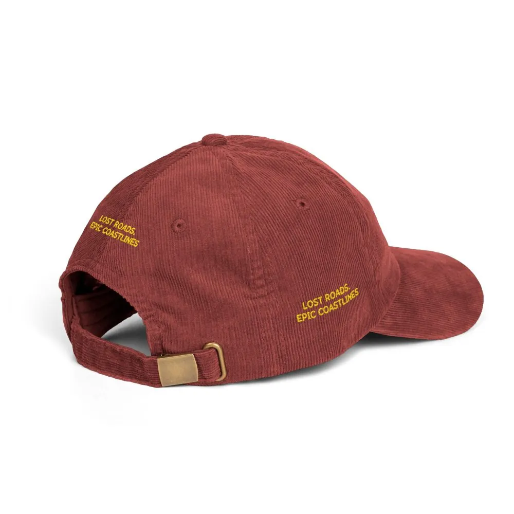 Vintage Corduroy Cap (Embroidery) — "Lost Roads,Epic Coastlines" Embroidered Hat