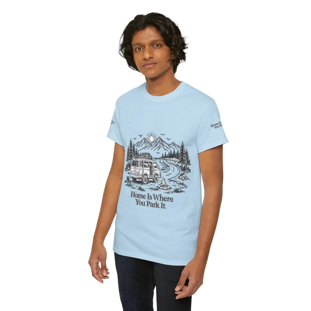 Unisex Heavy Cotton Tee — "Home Is Where You Park It" Design Minimal-Line