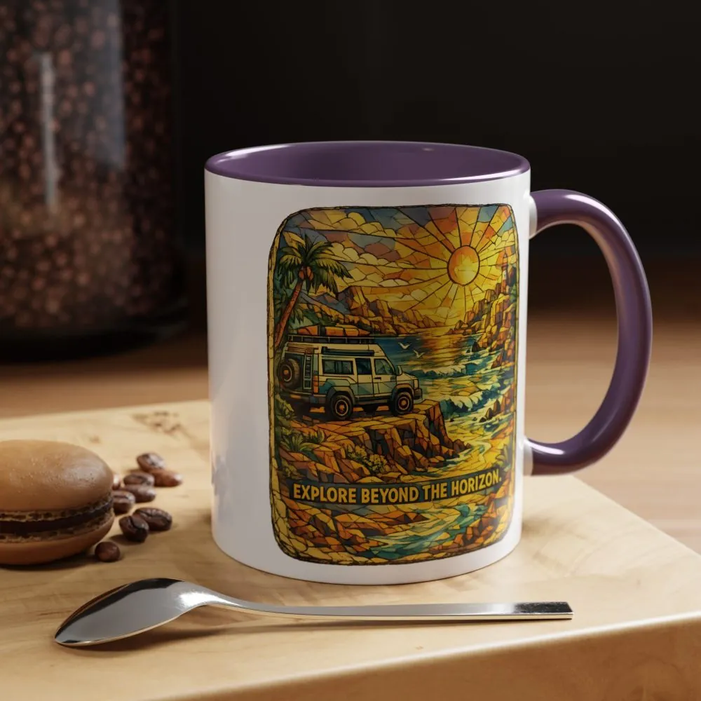 Accent Coffee Mug (11, 15oz) — "Explore Beyond The Horizon" Design Cubic-Line