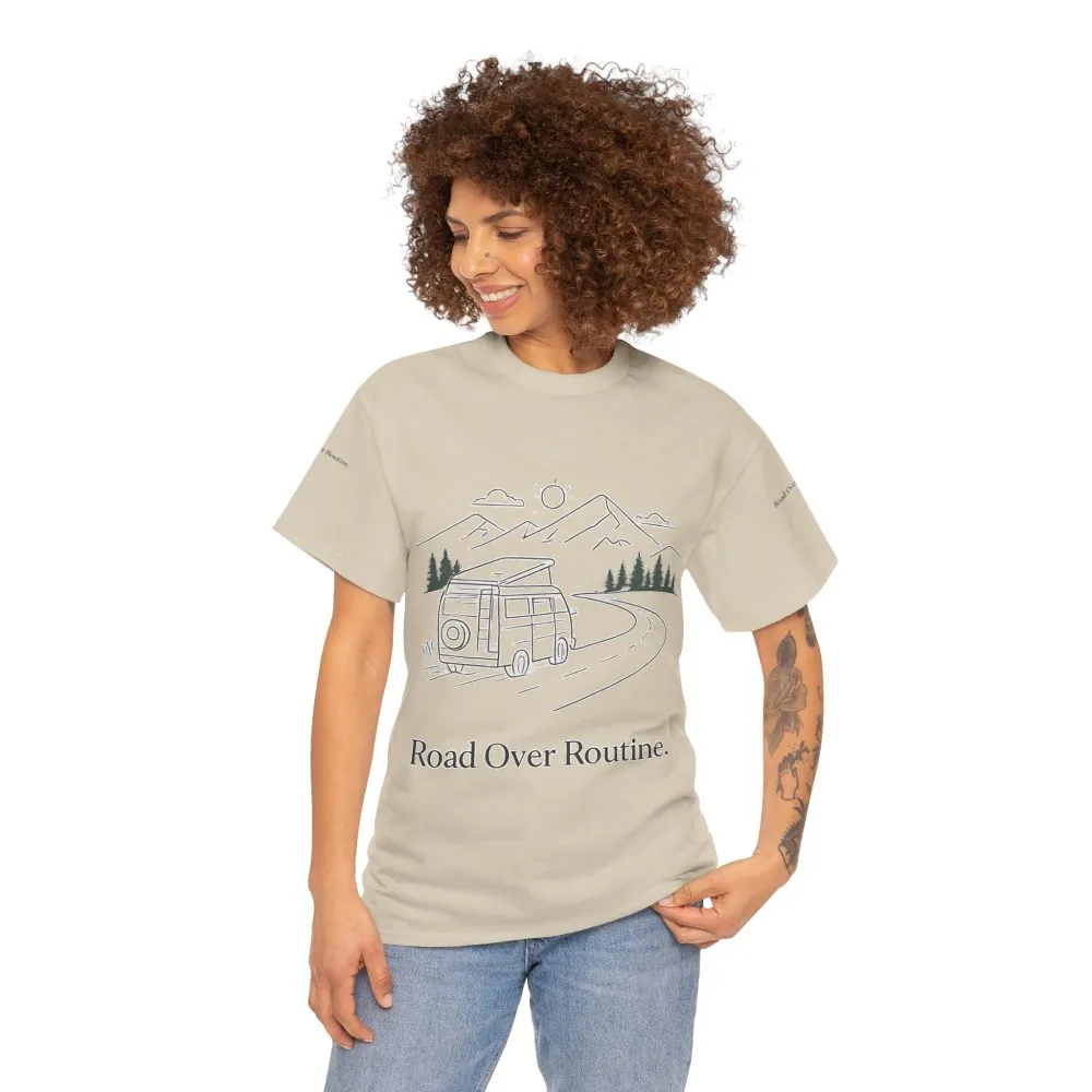 4756758286164128168_2048.jpeg Unisex Heavy Cotton Tee — "Road Over Routine" Design Minimal-Line