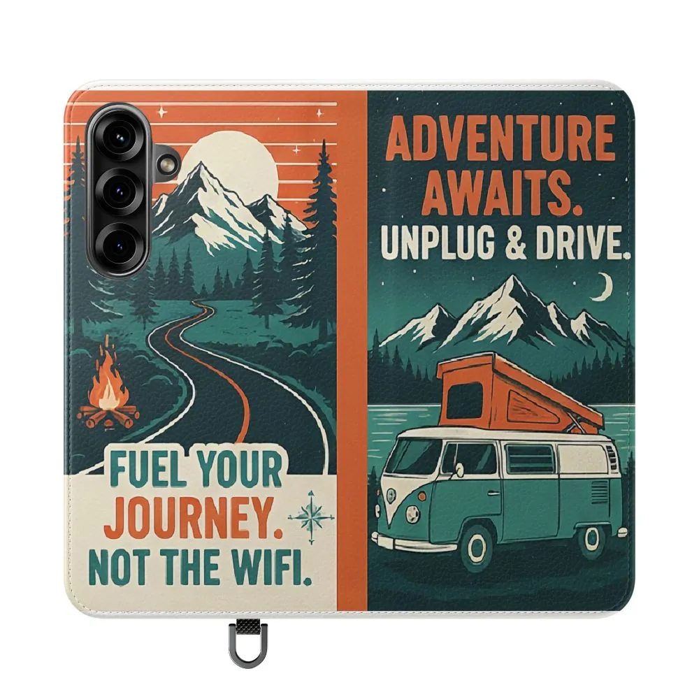 Flip Phone Case — "Adventure Awaits, Fuel Your Journey, Not the WiFi" Wallet Cover