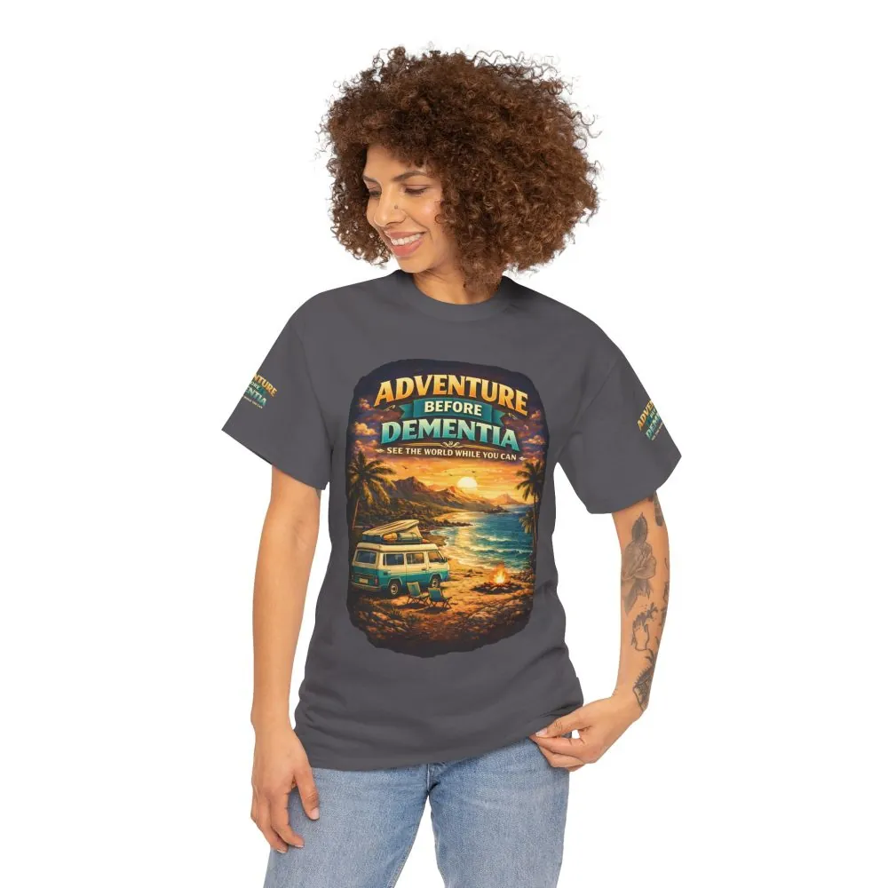 Unisex Heavy Cotton Tee — "Adventure Before Dementia" Design Scenic-Line
