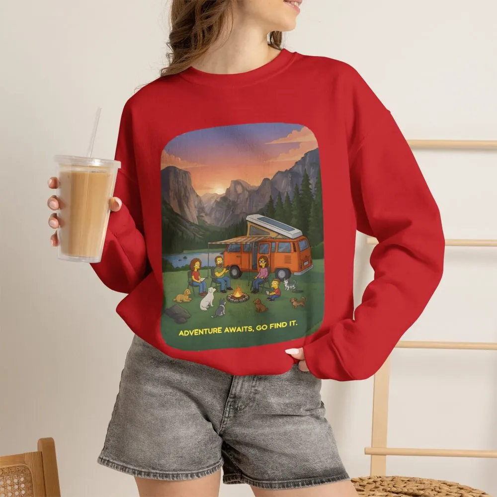 Unisex Heavy Blend™ Crewneck Sweatshirt — "Adventure Awaits-Go Find It"" Design Sitcom-Line
