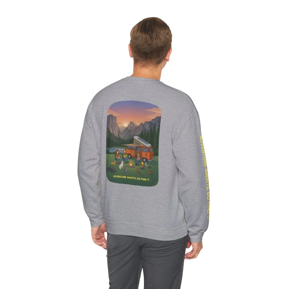 Unisex Heavy Blend™ Crewneck Sweatshirt — "Adventure Awaits-Go Find It"" Design Sitcom-Line
