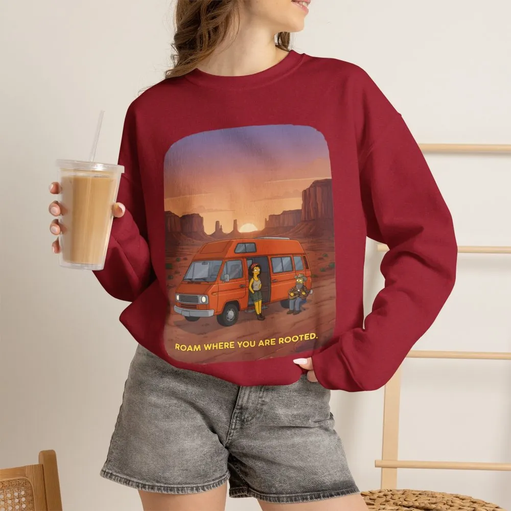 Unisex Heavy Blend™ Crewneck Sweatshirt — "Roam Where You Are Rooted" Design Sitcom-Line