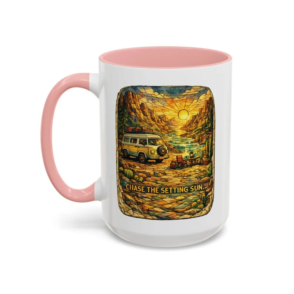 Accent Coffee Mug (11, 15oz) — "Chase The Settings Sun" Design Cubic-Line