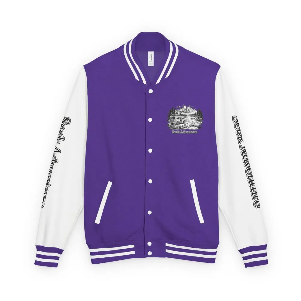 Unisex Heavyweight Letterman Jacket — "Seek Adventure" Travel Varsity Coat