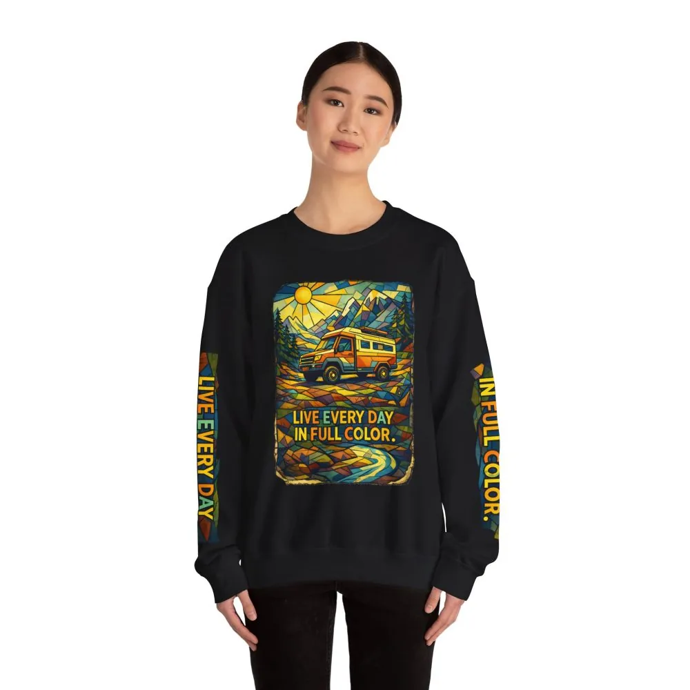 Unisex Heavy Blend™ Crewneck Sweatshirt — "Live Every Day InFull Color" Design Cubic-Line