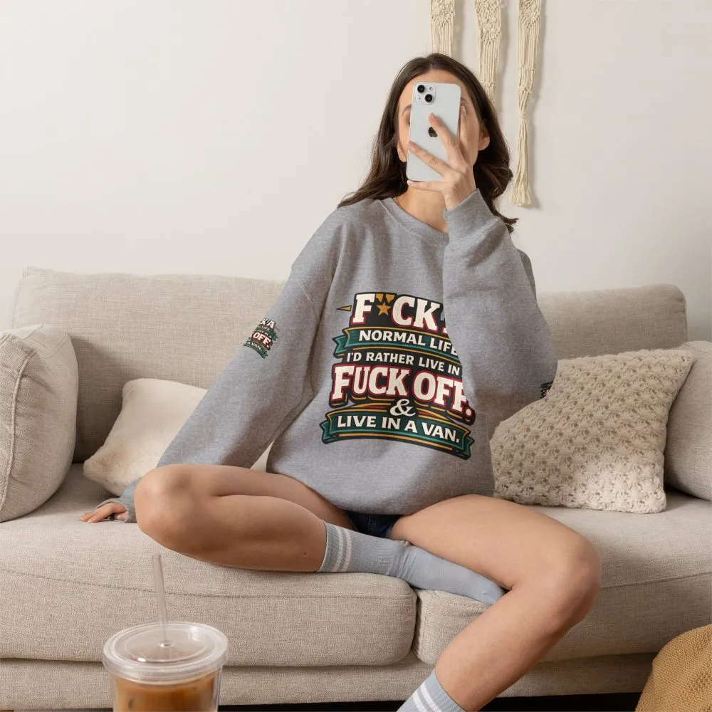 Unisex Heavy Blend™ Crewneck Sweatshirt — "Fuck A Normal Life" Design F**K-Line