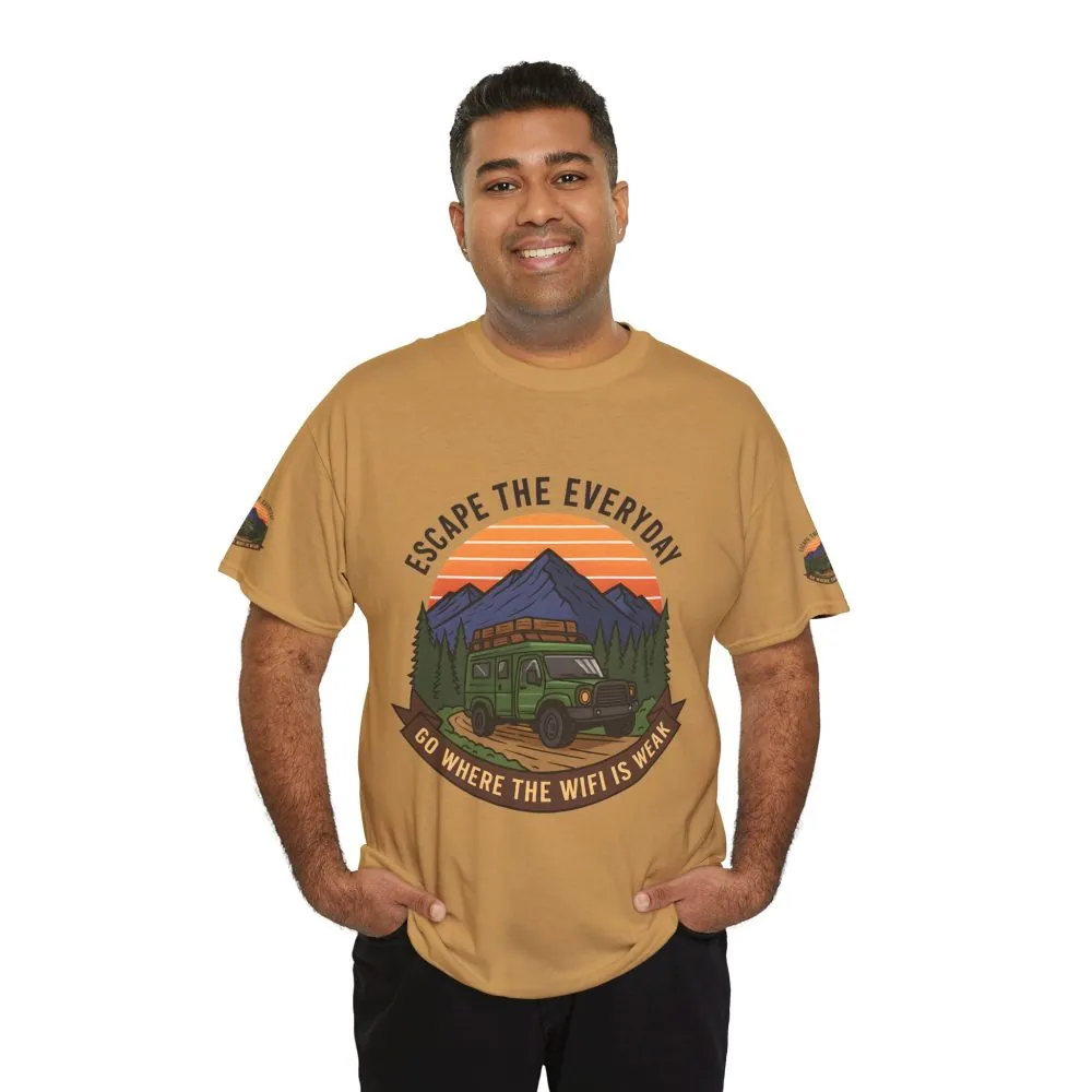 Unisex Heavy Cotton Tee — "Go Where the WiFi Is Weak" Adventure Shirt