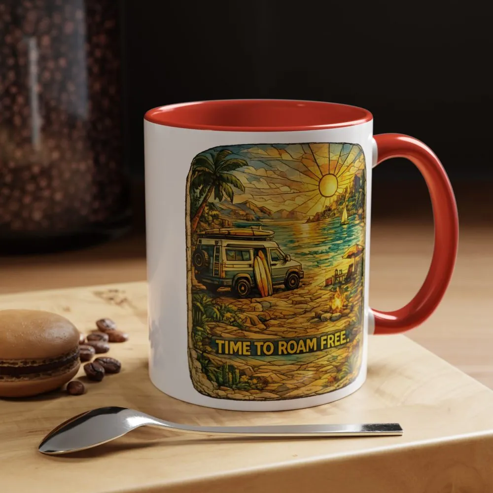 Accent Coffee Mug (11, 15oz) — "Time To Roam Free" Design Cubic-Line