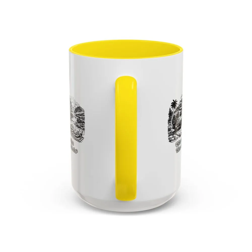 Accent Coffee Mug (11, 15oz) — "Adventure Begins Where The Road Ends" Design Minimal-Line