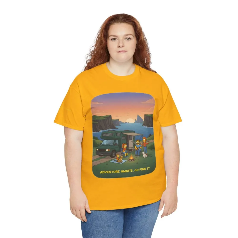 Unisex Heavy Cotton Tee — "Adventure Awaits-Go Find It" Design Sitcom-Line