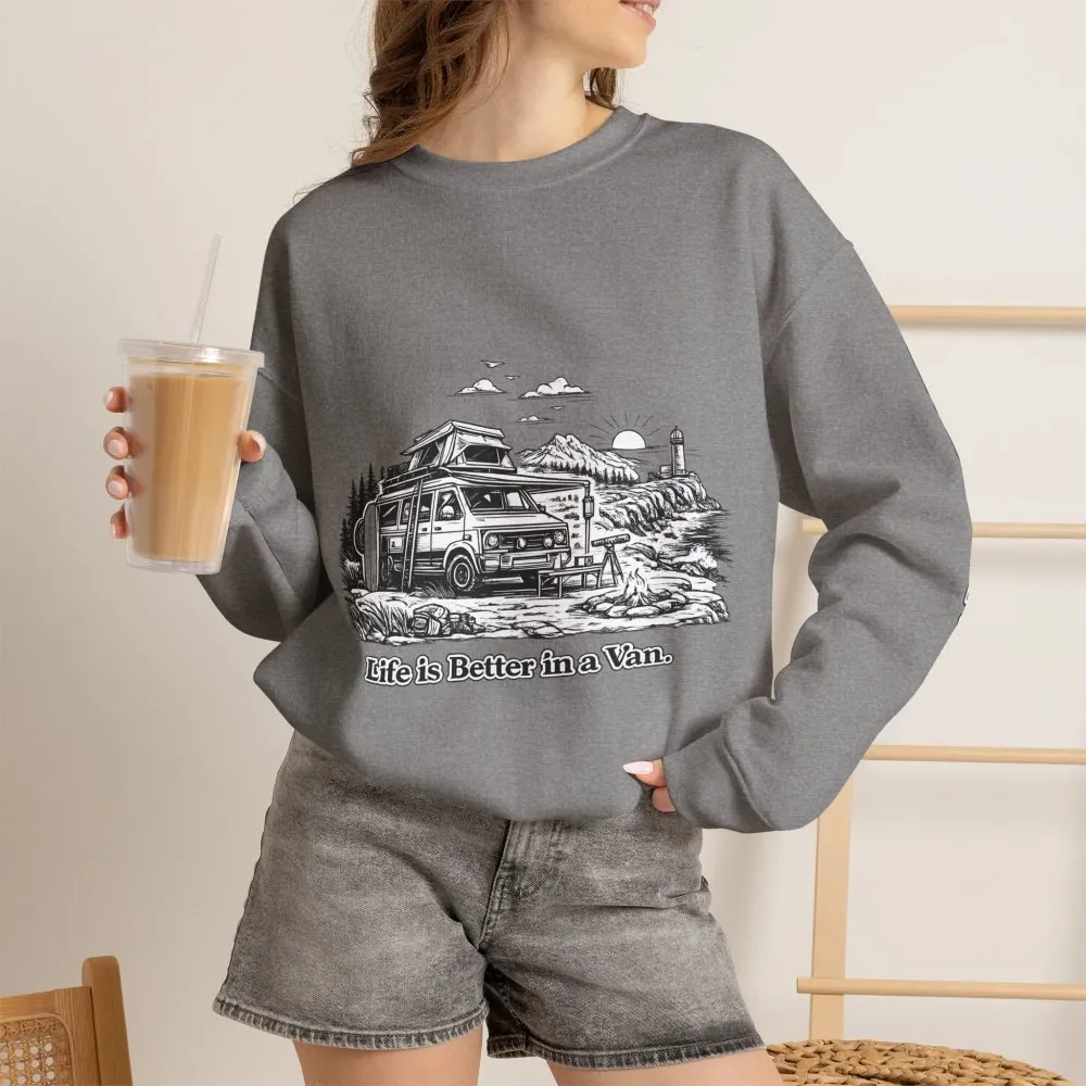 Unisex Heavy Blend™ Crewneck Sweatshirt — "Life Is Better In A Van" Design Minimal-Line
