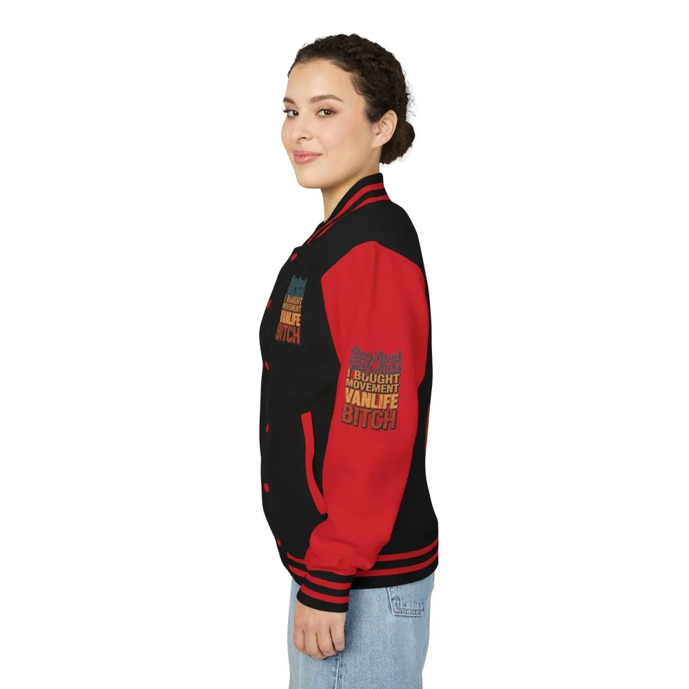4801069445365048768_2048.jpeg Unisex Heavyweight Letterman Jacket — "Buy Land They Said" Design F**K-Line