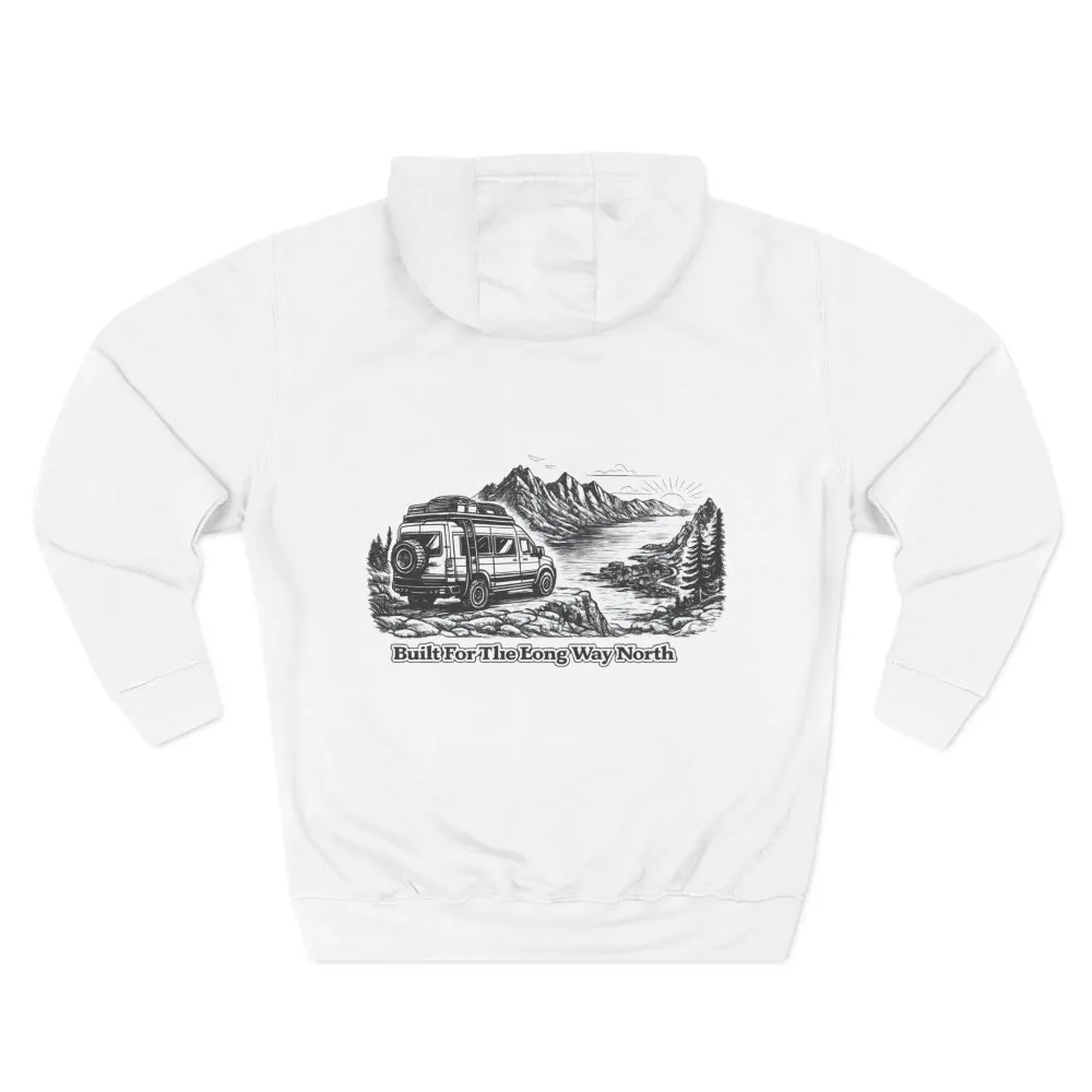 Three-Panel Fleece Hoodie - "Built For The Long Way North" Design Minimal-Line