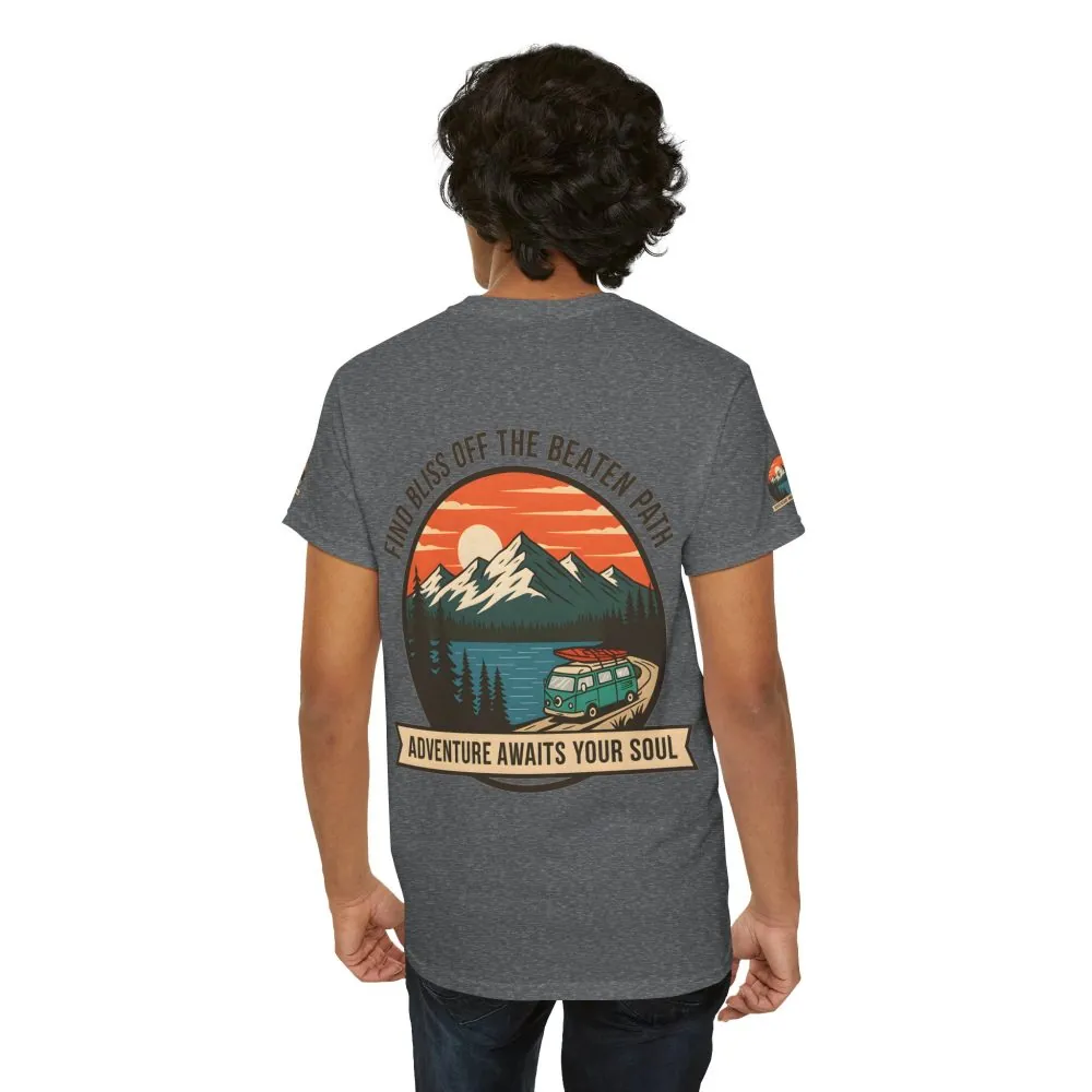 481148722852401063_2048.jpeg Unisex Heavy Cotton Tee — "Find Bliss Off the Beaten Path" Mountain & Camper T‑Shirt
