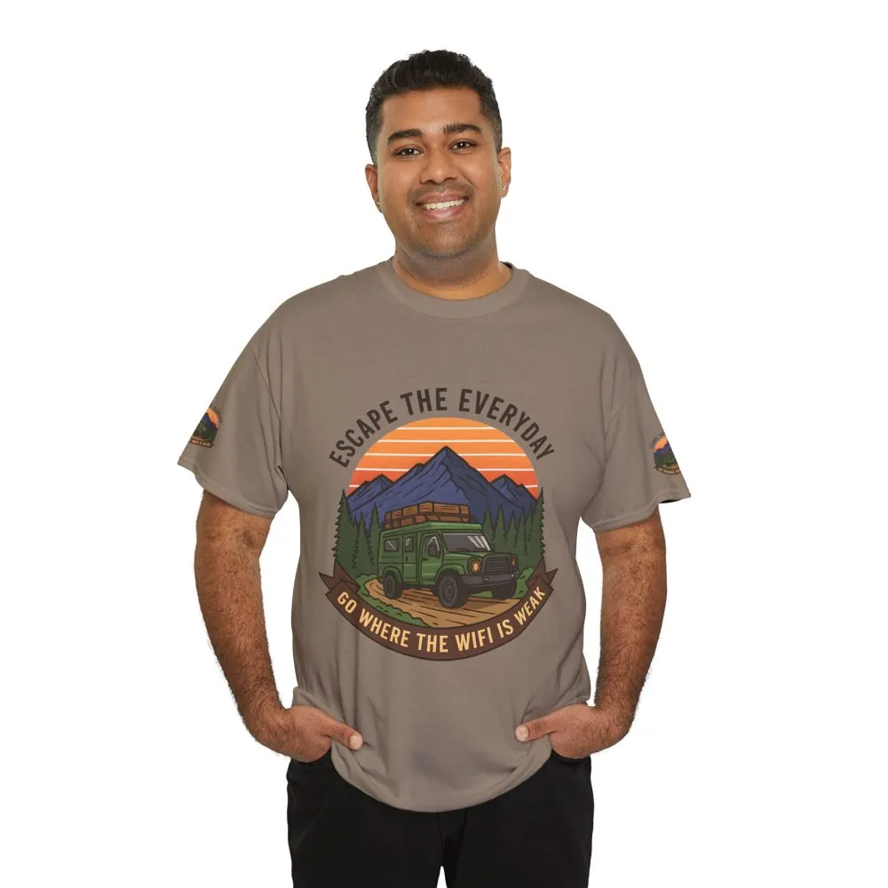 Unisex Heavy Cotton Tee — "Go Where the WiFi Is Weak" Adventure Shirt