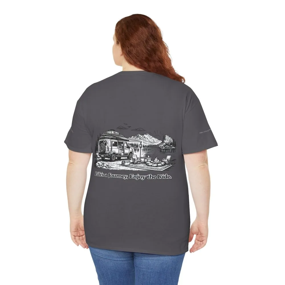 Unisex Heavy Cotton Tee — "Lifes A Journey,Enjoy The Ride" Design Minimal-Line