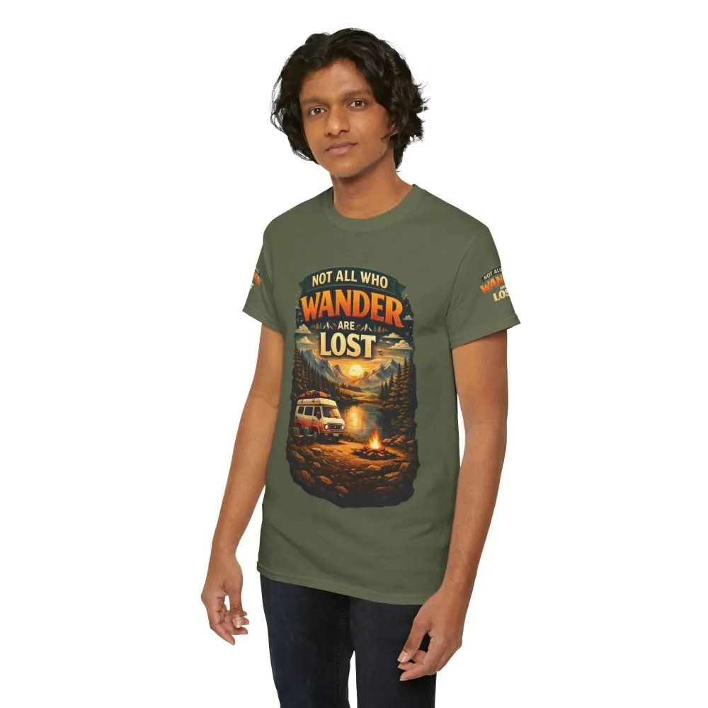 Unisex Heavy Cotton Tee — "Not All Who Wander Are Lost" Design Scenic-Line