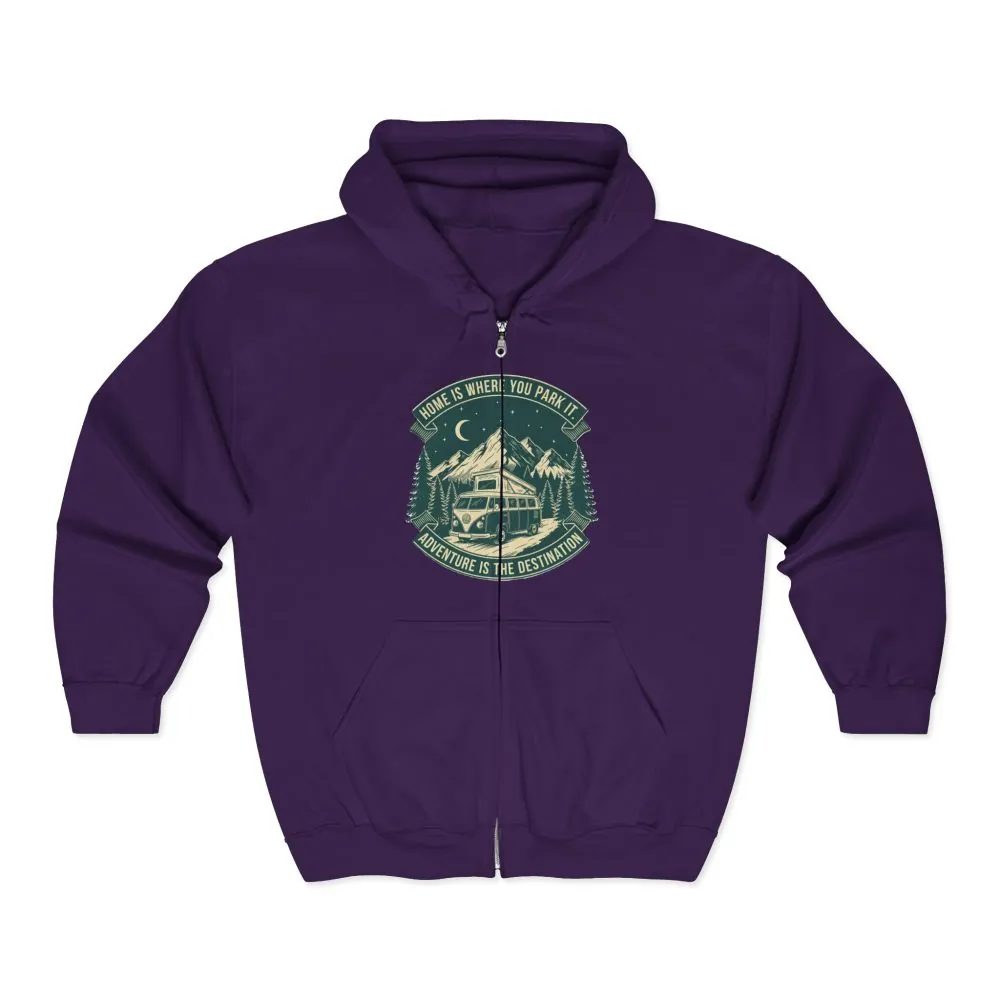 4829977320435987941_2048.jpeg Zip Hoodie — "Home Is Where You Park It-Adventure is the destination"(Only Front Printed) Camper Van Adventure Zip-Up