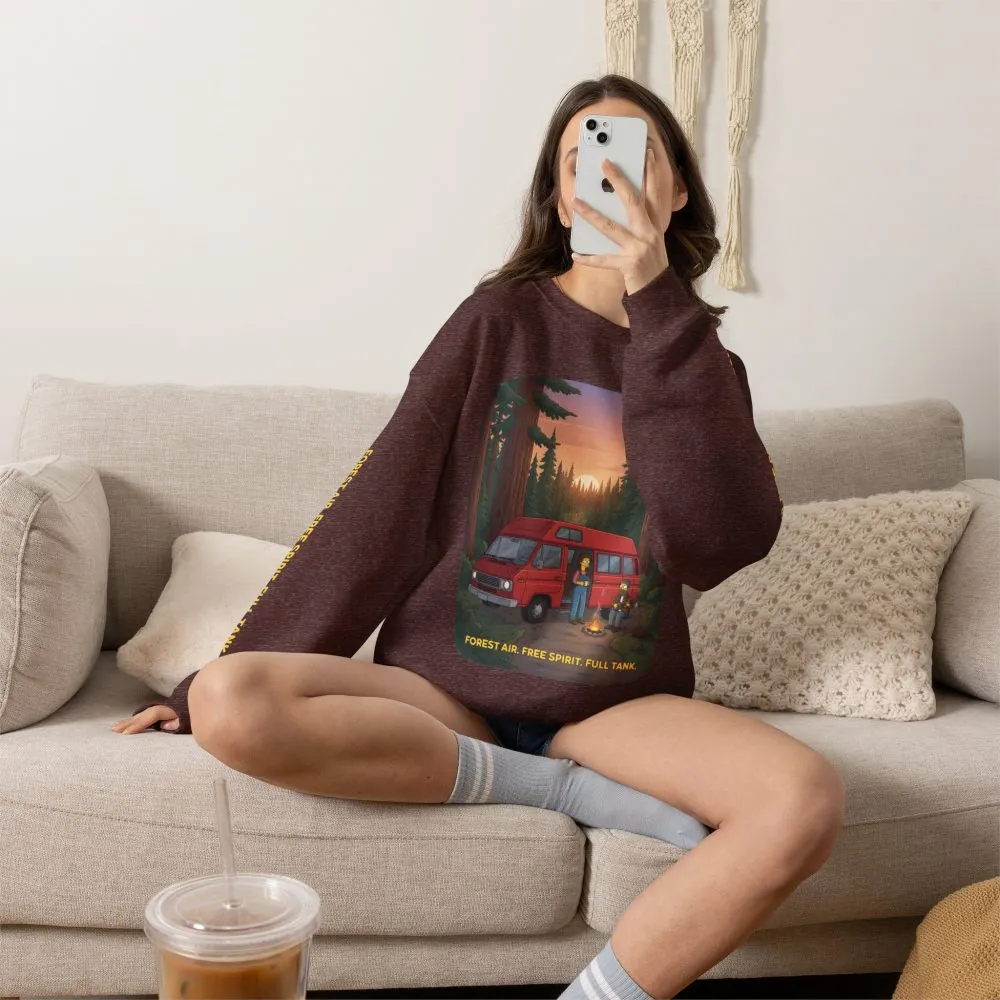 Unisex Heavy Blend™ Crewneck Sweatshirt — "Forest Air Free Spirit Full Tank" Design Sitcom-Line