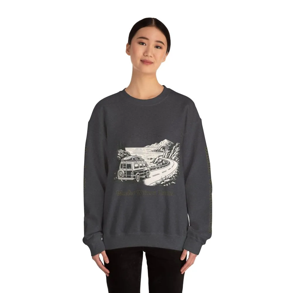 Unisex Heavy Blend™ Crewneck Sweatshirt — "Wander Without Limits" Design Minimal-Line