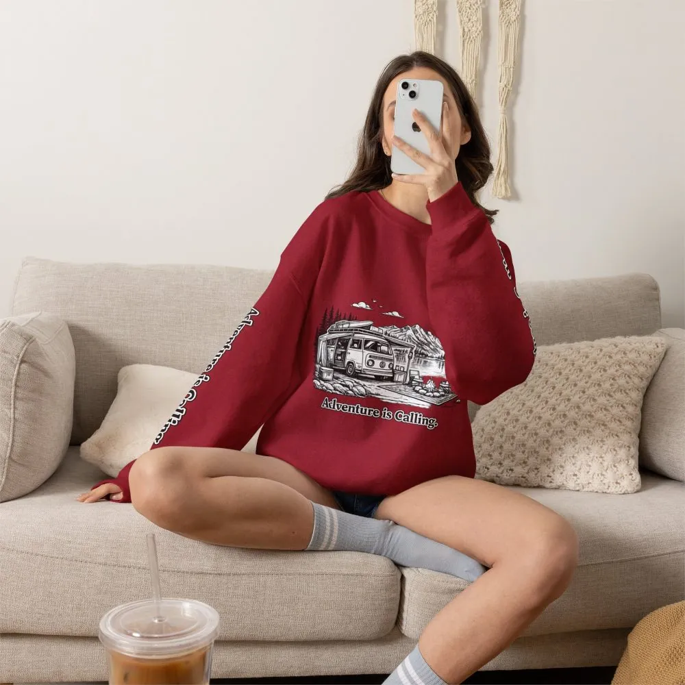 Unisex Heavy Blend™ Crewneck Sweatshirt — "Adventure Is Calling" Design Minimal-Line