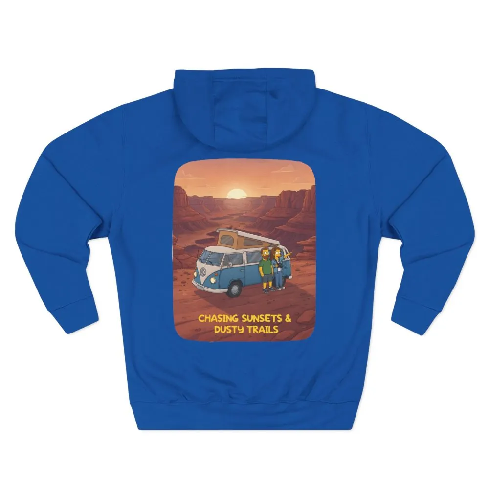 Three-Panel Fleece Hoodie - "Chasing Sunsets And Dusty Trails" Design Sitcom-Line
