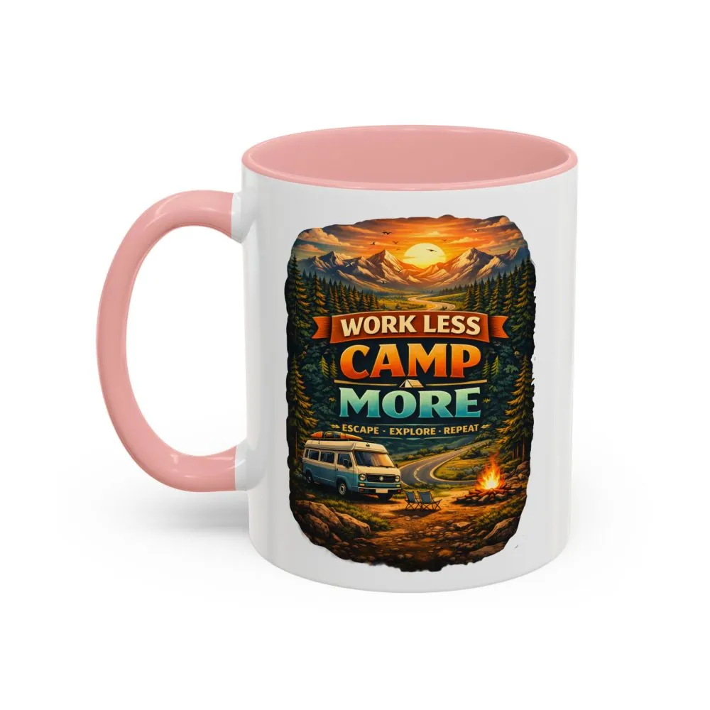 Accent Coffee Mug (11, 15oz) — "Work Less-Camp More" Design Scenic-Line