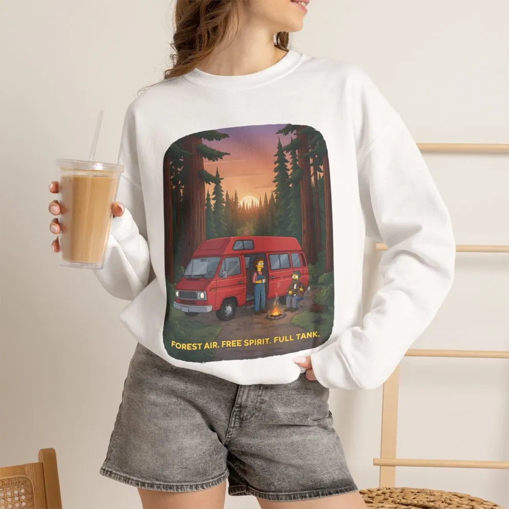 Unisex Heavy Blend™ Crewneck Sweatshirt — "Forest Air Free Spirit Full Tank" Design Sitcom-Line