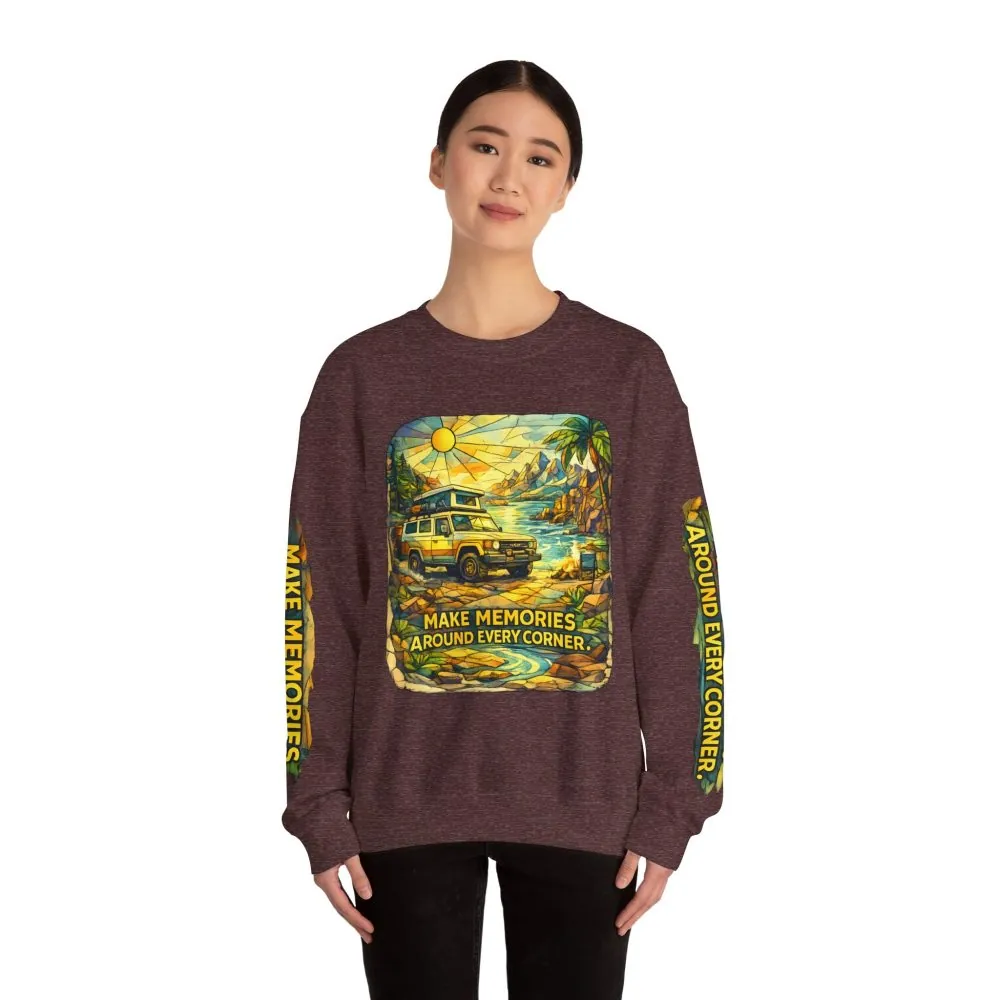 4848142479345553522_2048.jpeg Unisex Heavy Blend™ Crewneck Sweatshirt — "Make Memories Around Every Corner" Design Cubic-Line