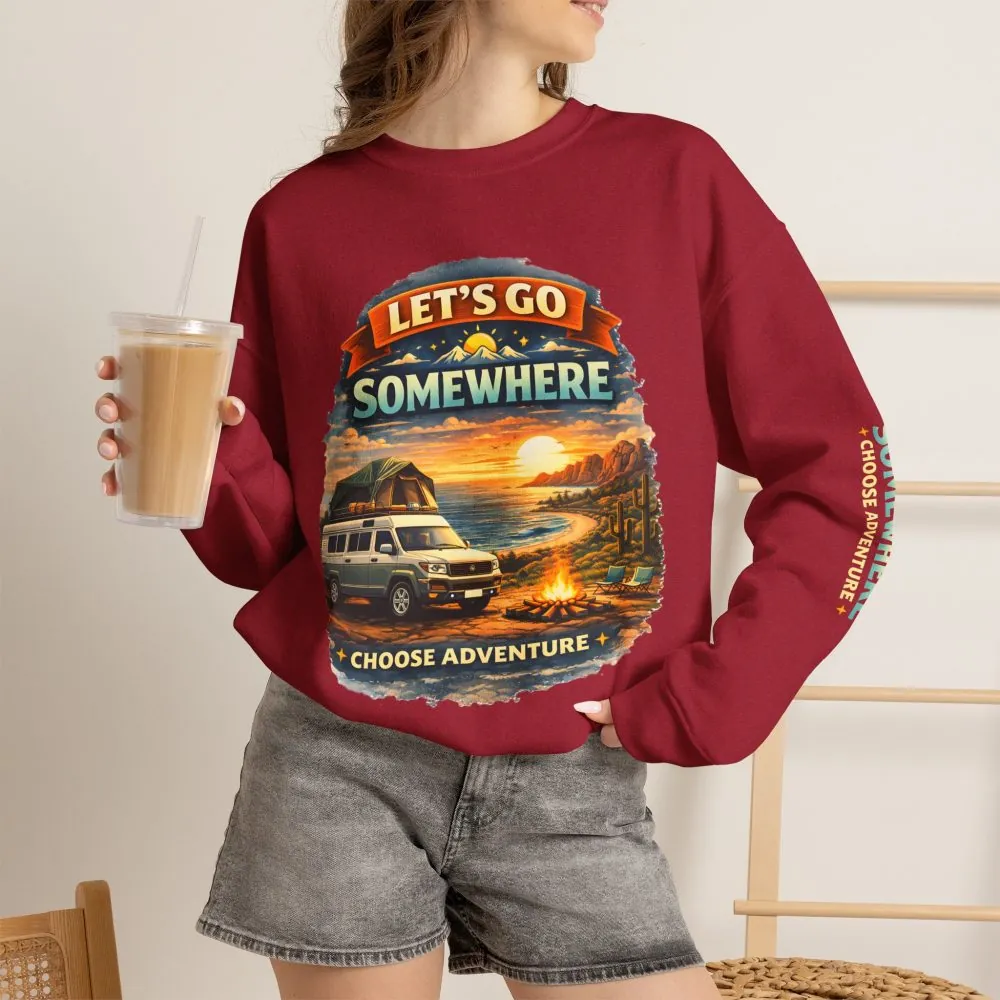 Unisex Heavy Blend™ Crewneck Sweatshirt — "Lets Go Somewhere" Design Scenic-Line