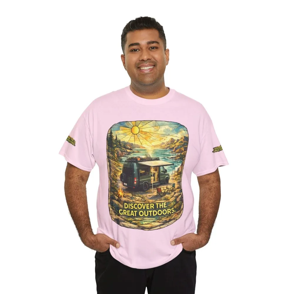 Unisex Heavy Cotton Tee — "Discover The Great Outdoors" Design Cubic-Line