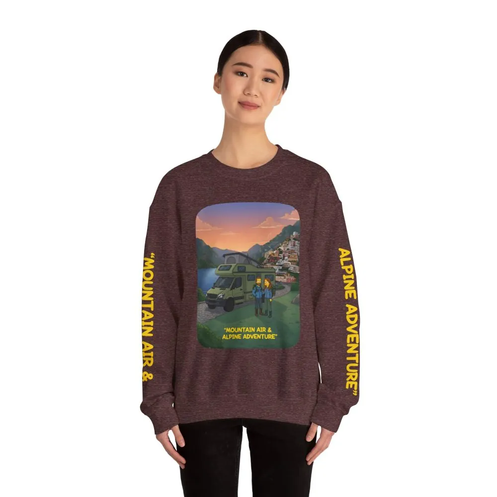 Unisex Heavy Blend™ Crewneck Sweatshirt — "Mountain Air And Alpine Adventure"" Design Sitcom-Line