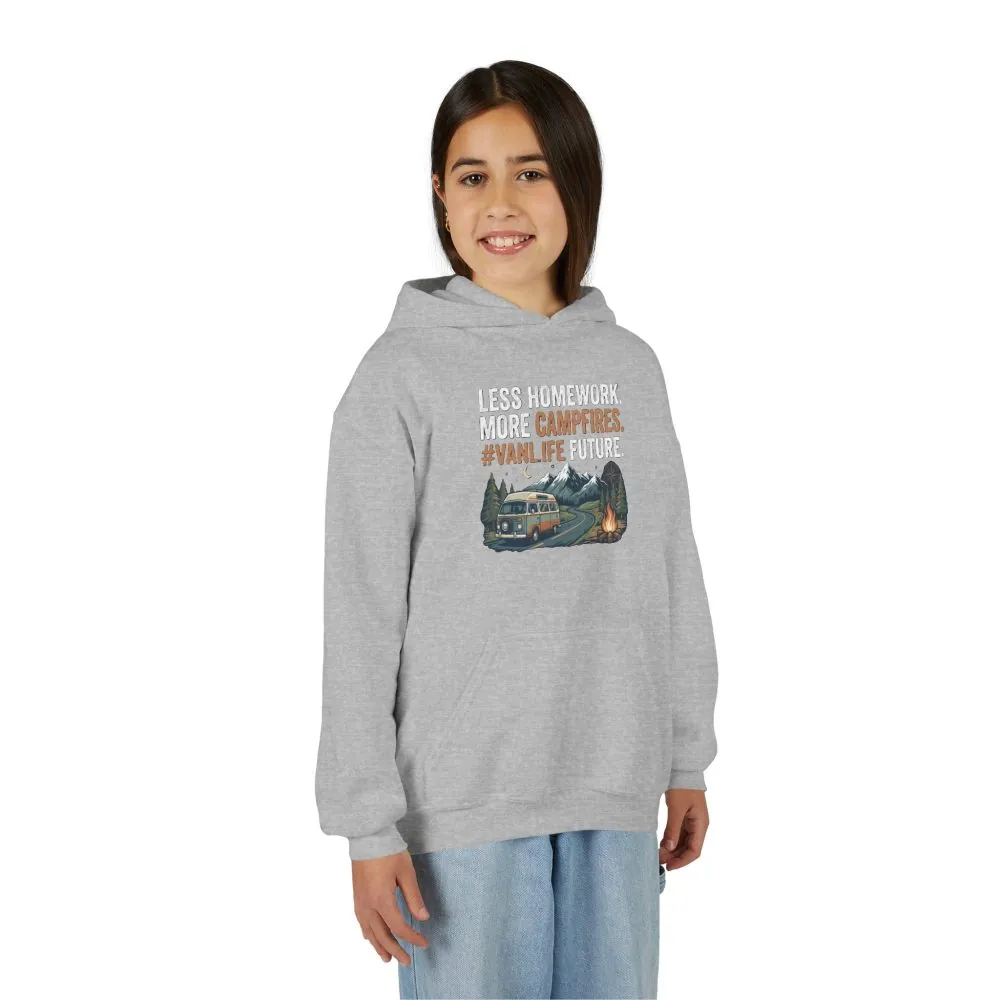 Youth Hoodie(Gildan) – Less Worry, More Campfires #VanLife Adventure Pullover