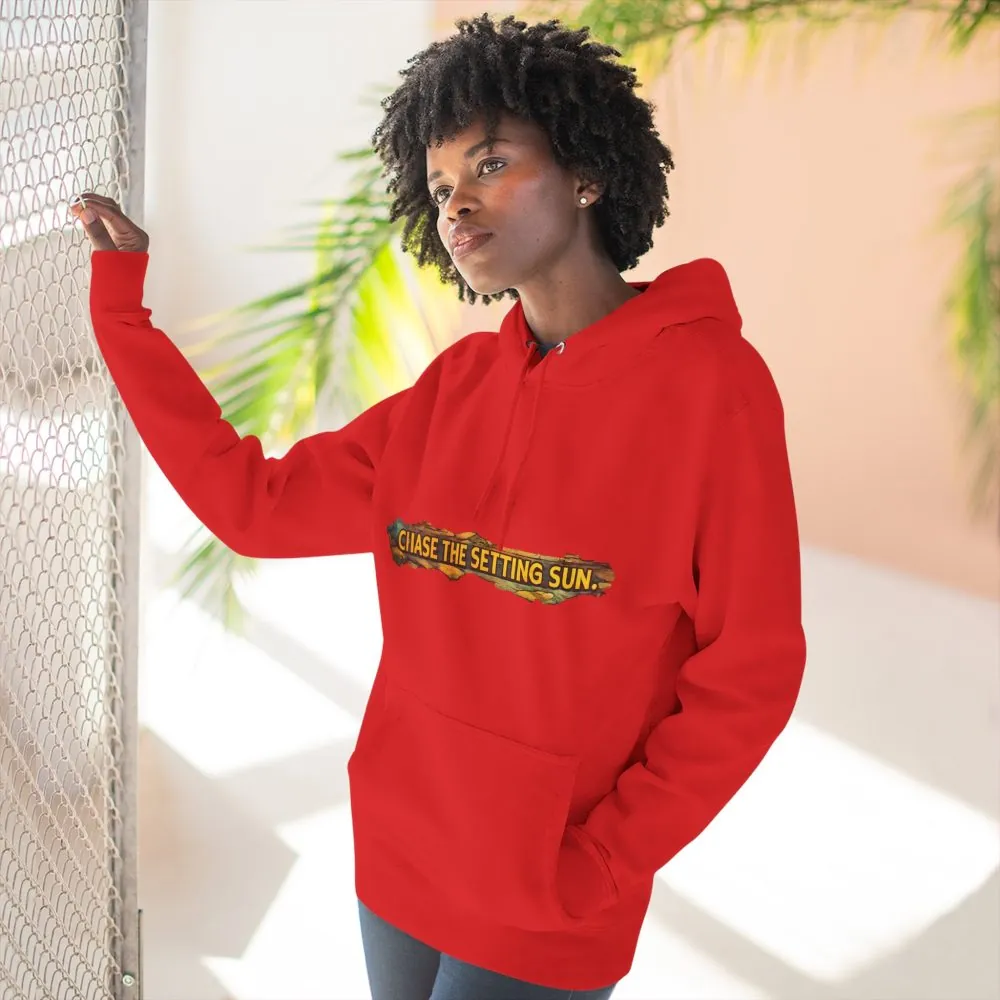 Three-Panel Fleece Hoodie - "Chase The Settings Sun" Design Cubic-Line