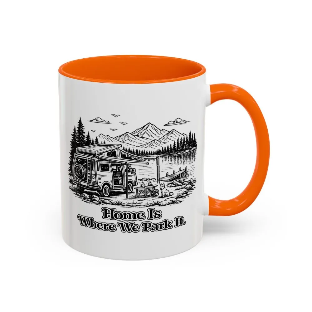 Accent Coffee Mug (11, 15oz) — "Home Is Where You Park It" Design Minimal-Line