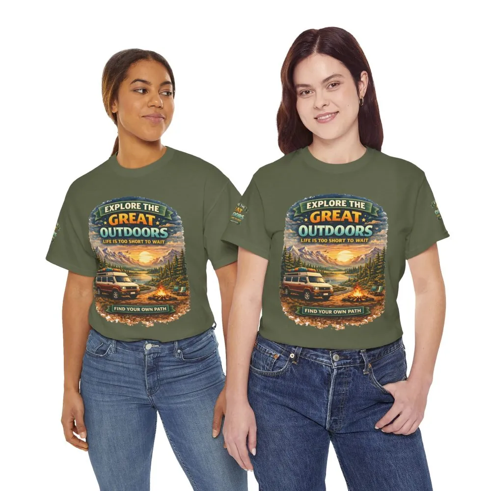 Unisex Heavy Cotton Tee — "Explore The Great Outdoors" Design Scenic-Line