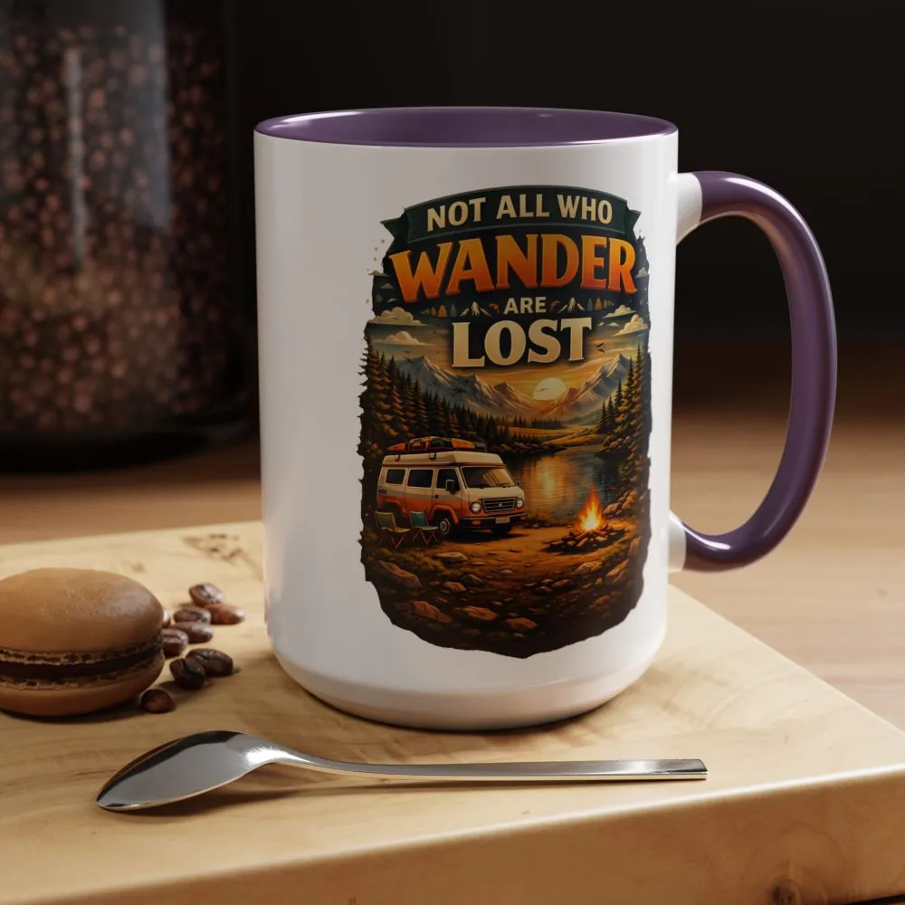 Accent Coffee Mug (11, 15oz) — "Not All Who Wander Are Lost" Design Scenic-Line