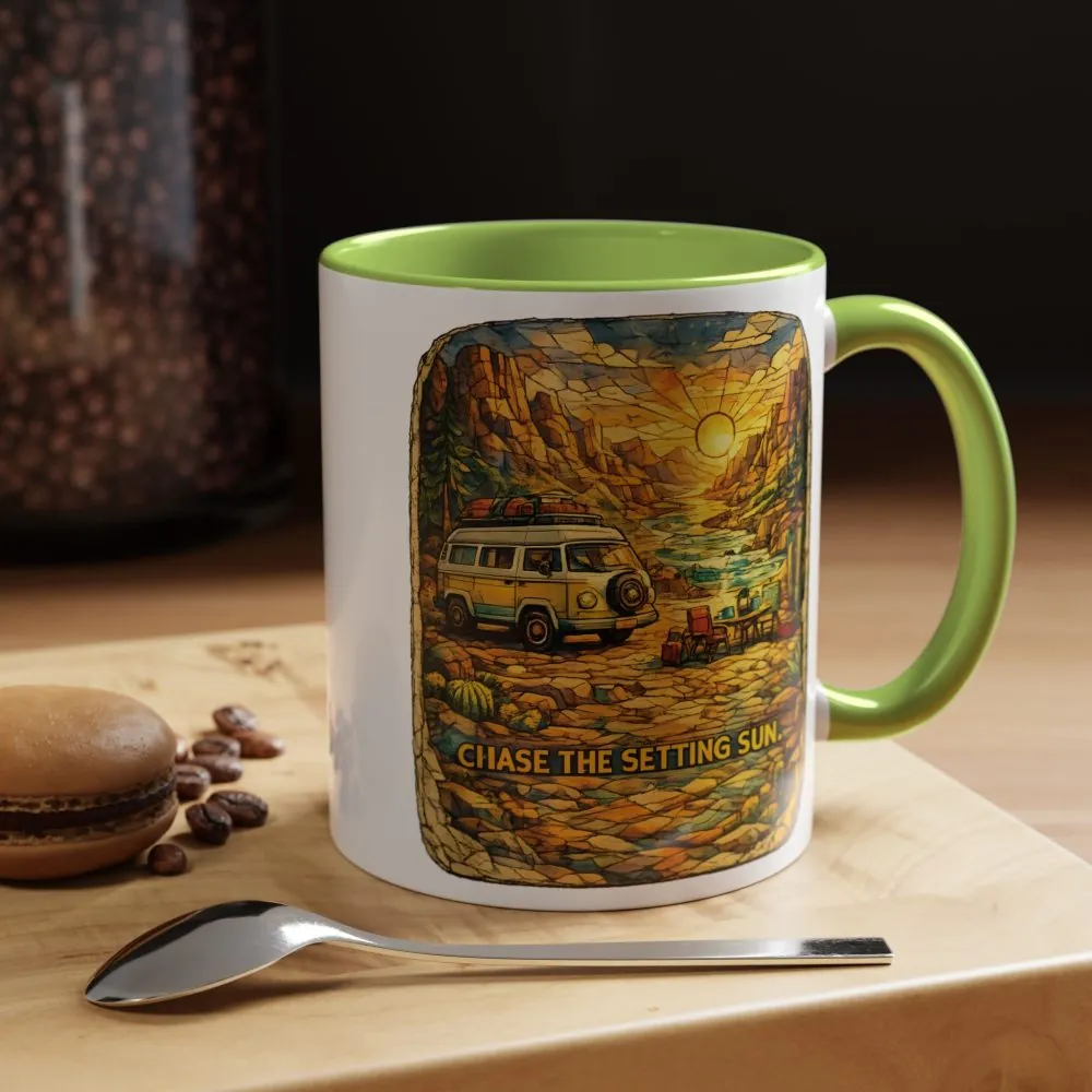 Accent Coffee Mug (11, 15oz) — "Chase The Settings Sun" Design Cubic-Line