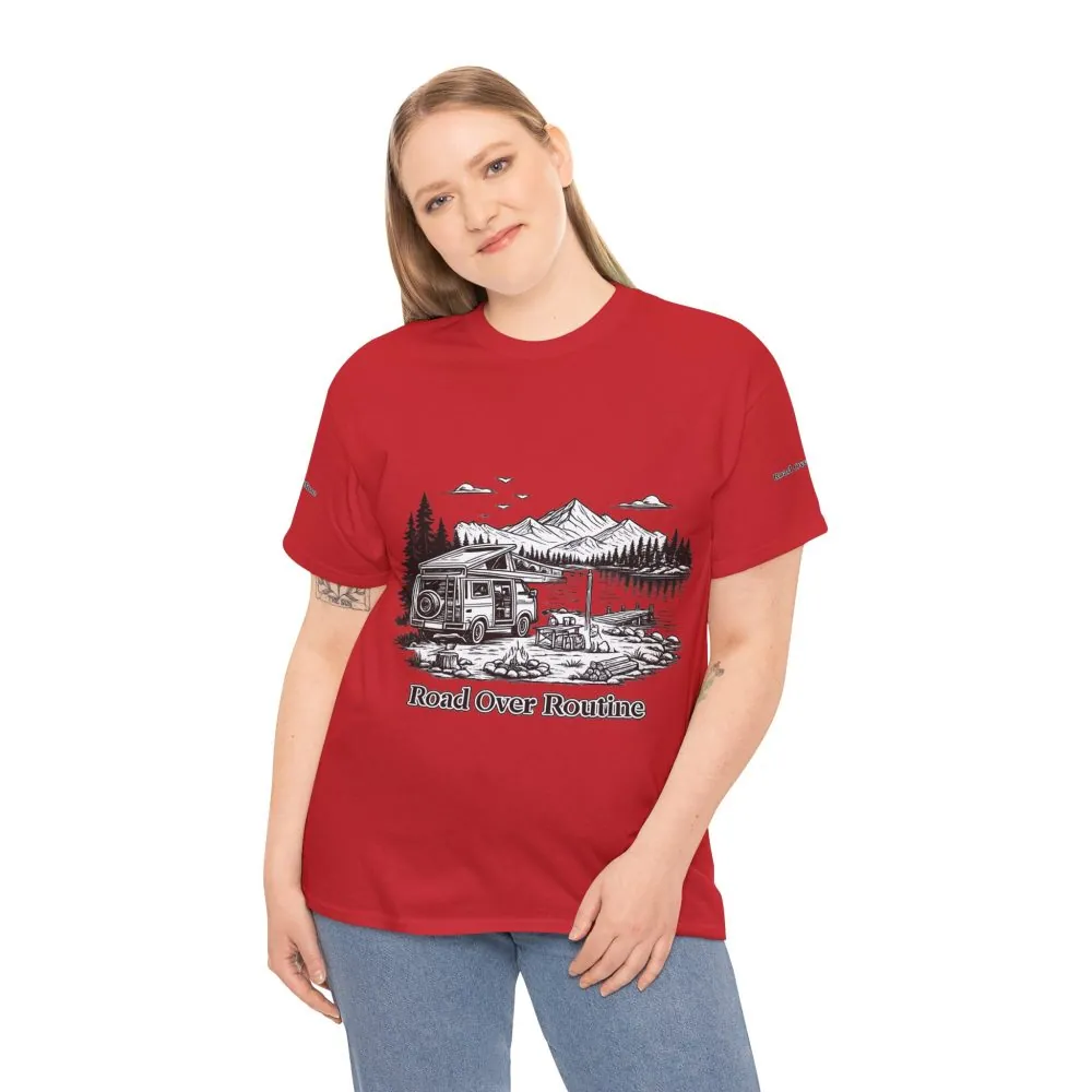 4891090923816020803_2048.jpeg Unisex Heavy Cotton Tee — "Road Over Routine" Design Minimal-Line