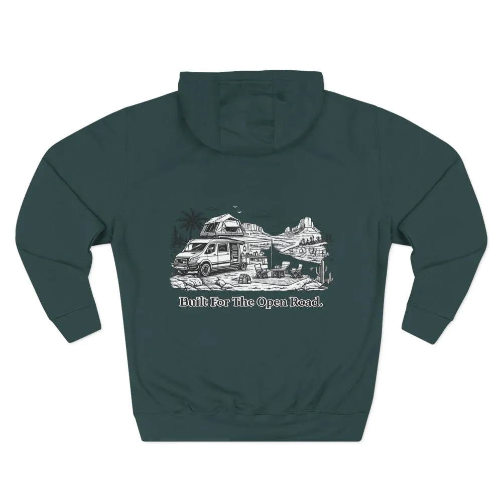 Three-Panel Fleece Hoodie - "Built For The Open Road" Design Minimal-Line
