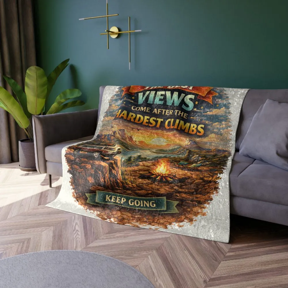 Crushed Velvet Blanket —"The Best Views" Design Scenic-Line (Campervan)
