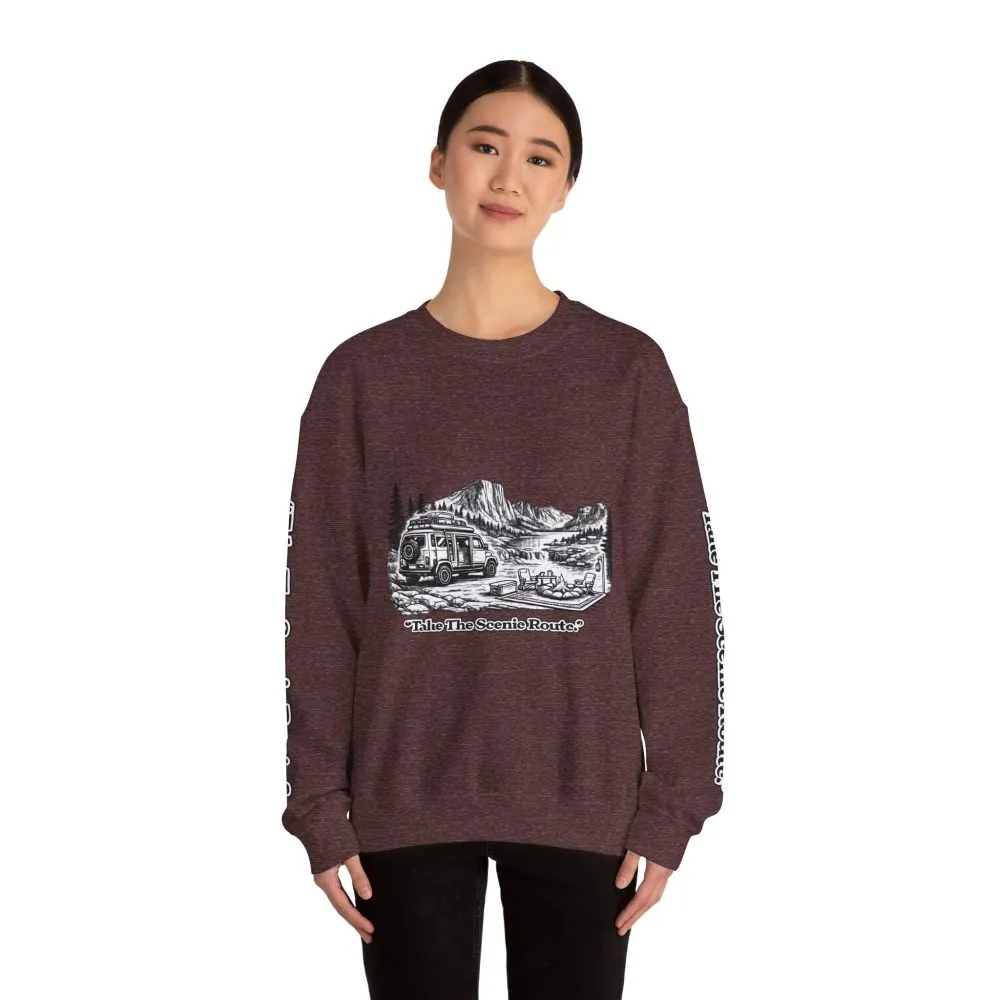 4908011293573325055_2048.jpeg Unisex Heavy Blend™ Crewneck Sweatshirt — "Take The Scenic Route" Design Minimal-Line