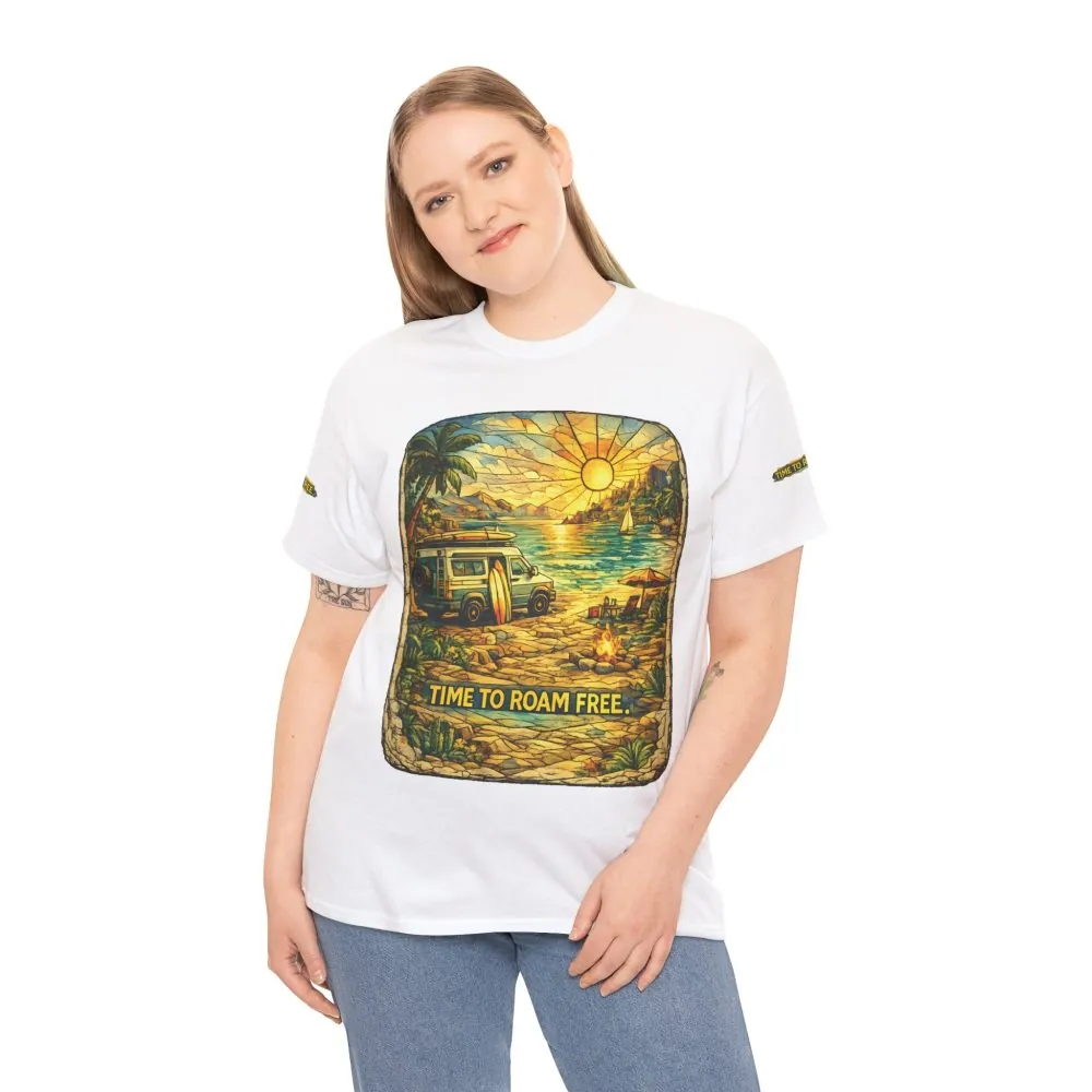 491092803830731691_2048.jpeg Unisex Heavy Cotton Tee — "Time To Roam Free" Design Cubic-Line